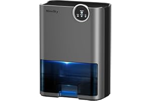 NineSky Dehumidifier for Home, 70 OZ Water Tank, 800 sq.ft Dehumidifier for Bedroom,Basement,Bathroom with Auto Shut Off, Sleep Mode,5 Colors LED Light,Gray