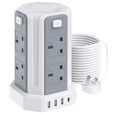 Sameriver Tower Extension Lead 10M 8 AC Outlets 4 USB Ports Surge Protection