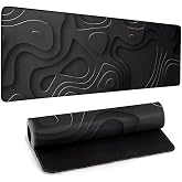 Llzdeuan Large Anime Gaming Mouse Pad Black Solid Geometry Desk Pad Computer Keyboard Mat Non-Slip Rubber Base Office Decor Waterproof Mouse Mat