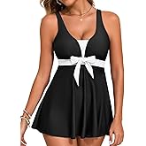 Aleumdr Women Printed Two Piece Tankini Swimsuits Tummy Control Swim Dress High Waisted Boyshort with Pockets