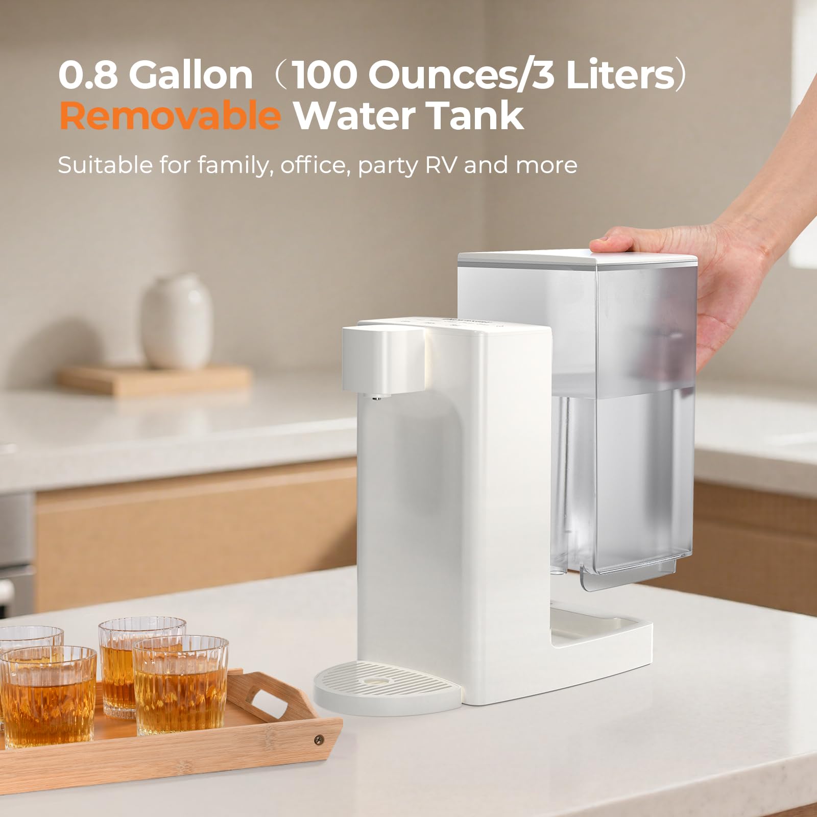 Dawnstar Hervidores eléctricos, dispensador instantáneo de agua caliente D20 para ebullición y dispensación rápidas, 3 temperaturas ajustables y 5 volúmenes de agua, capacidad de tanque de agua extraíble de 0,8 galones y 100 onzas, sin BPA