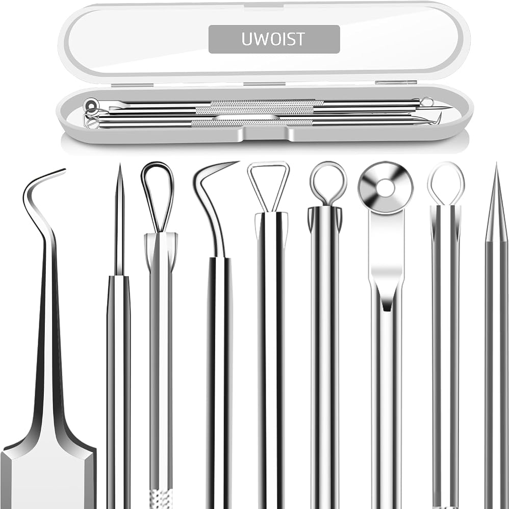 5PCS Blackhead Remover Comedone Extractor, Curved Blackhead Tweezers Kit, Professional Stainless Pimple Acne Blemish Removal