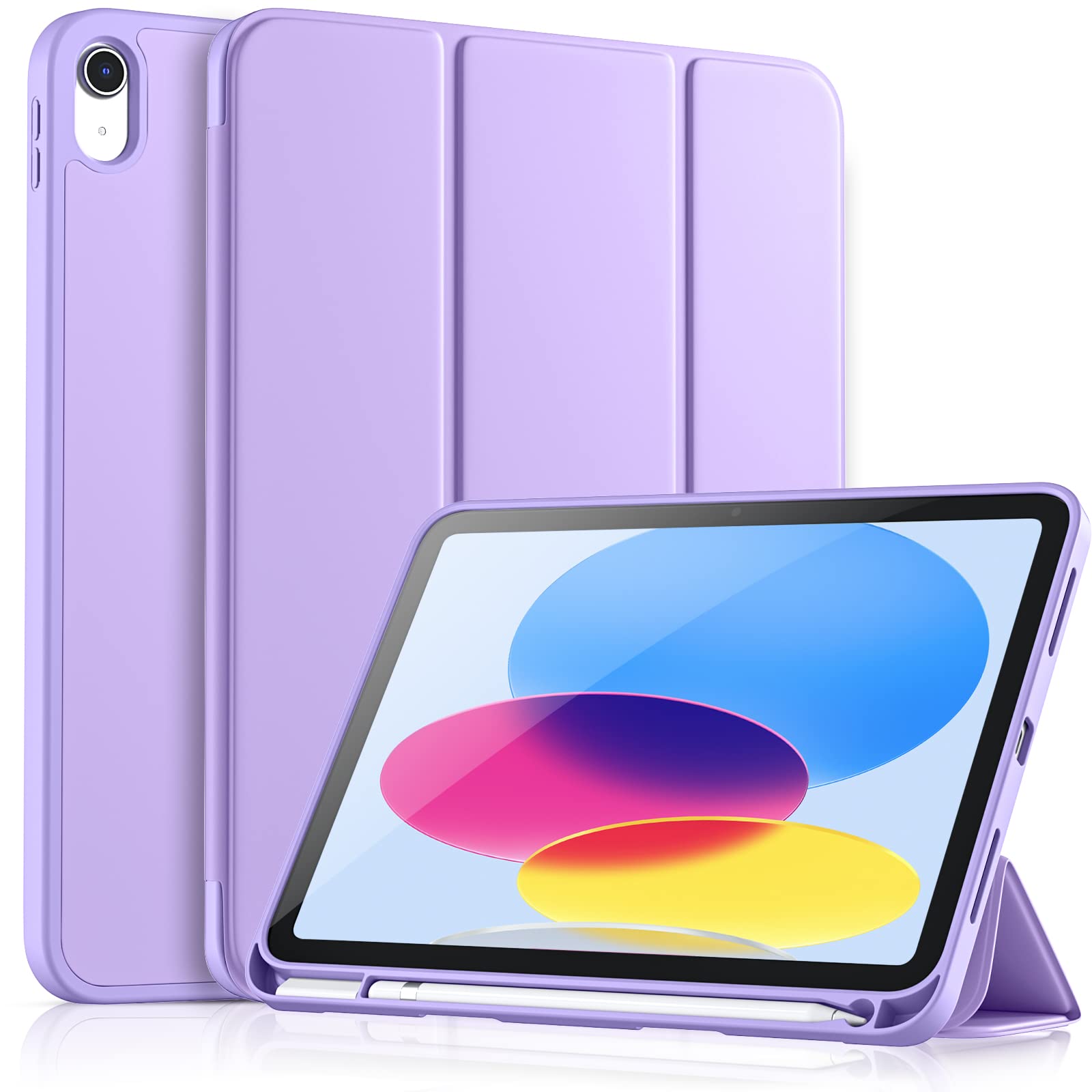 Vobafe Case for iPad (A16) 11th 10th Generation Case (Model: 2025/2022, 11/10.9 Inch), Flexible TPU Back & Trifold Stand, Protective Cover with Pencil Holder, Auto Wake/Sleep, Lilac Purple