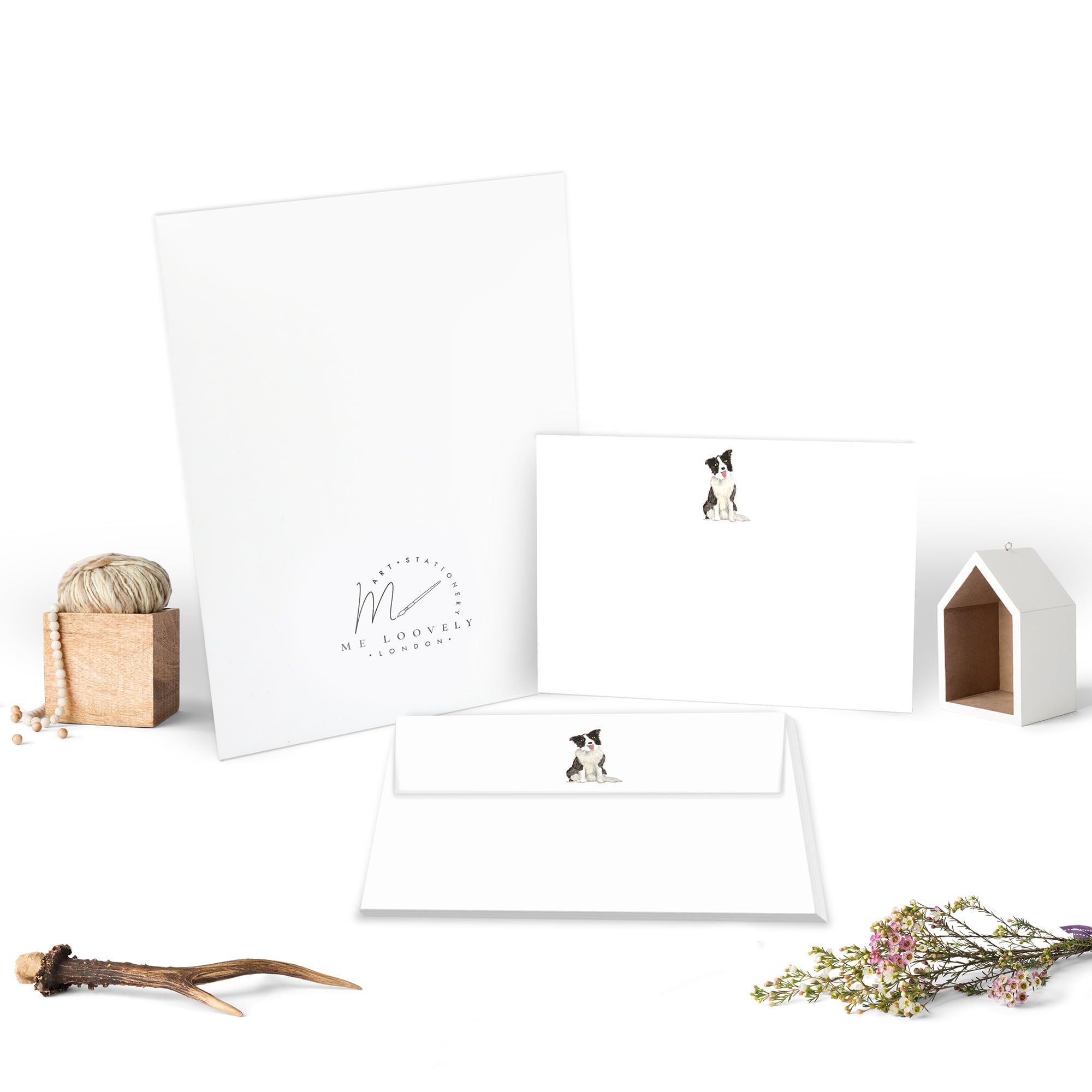 Me Loovely Border Collie Flat Notecard and Envelopes Sets A6 Size Animal Blank Note Cards All Occasion Greting Card | Christmas Gifts (Pack of 10 Cards and Envelopes with Gift Envelope)