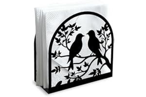 Doodlream Birds on Branch Decorative Black Metal Napkin Holder for Table, 4.9" x 4.9" x 1.9" Standing Napkin Holder for Home 