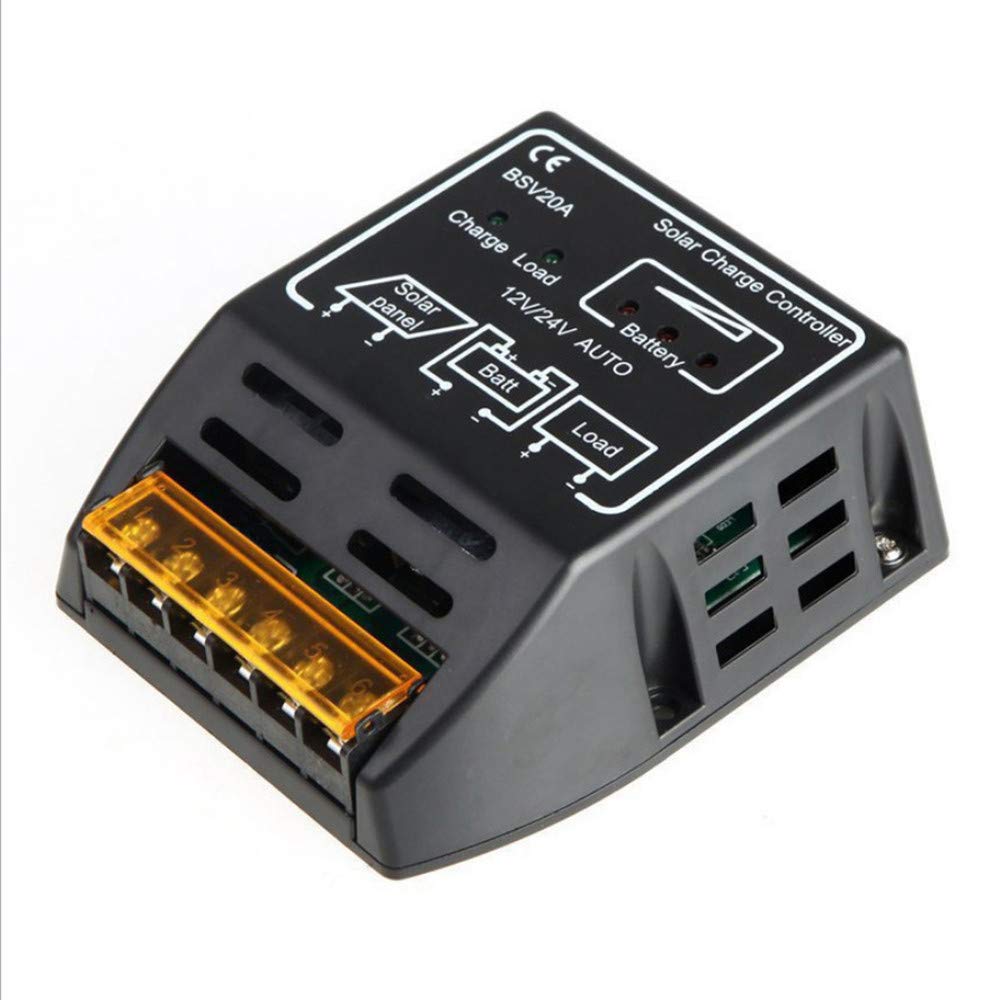 Chartsea 20A 12V/24V ソーラーパネル 充電コントローラー バッテリーレギュレータ 安全保護 L ブラック B07K4CF2X6 A 