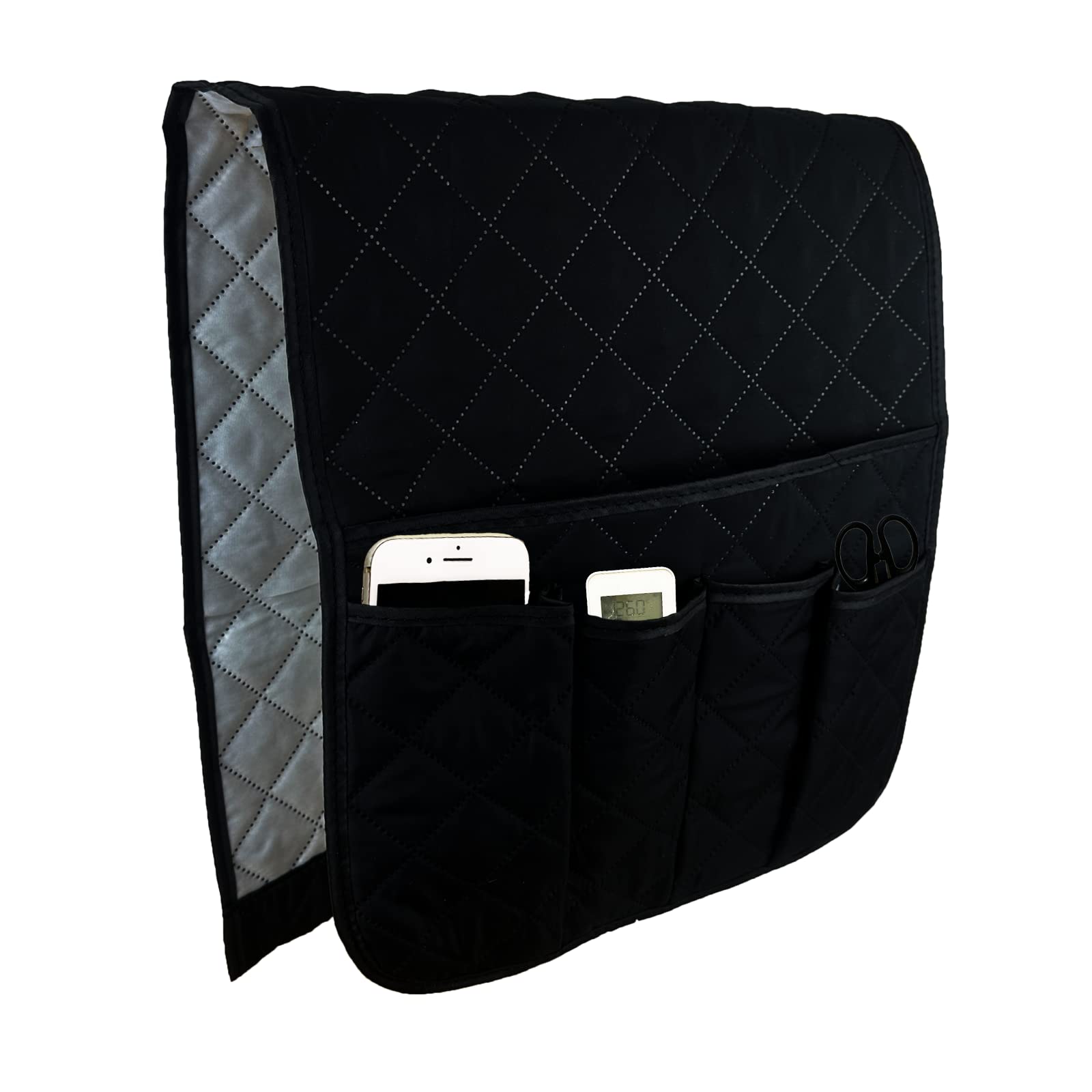 BEISIJIA Sofa Armrest Organiser Hanging Caddy Storage Bag Couch Chair TV Remote Control Holder Armchairs Couch for Cellphone Book Magazines Glasses Drinker Snacks, Space Saver Bag (Black)