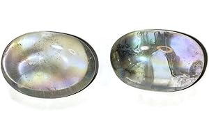 TOP-ROCK-SHOP 2pc Angel Aura Rainbow Quartz Medium Rare Tumbled & Polished Natural Healing Crystal Gemstone Specimens from Brazil