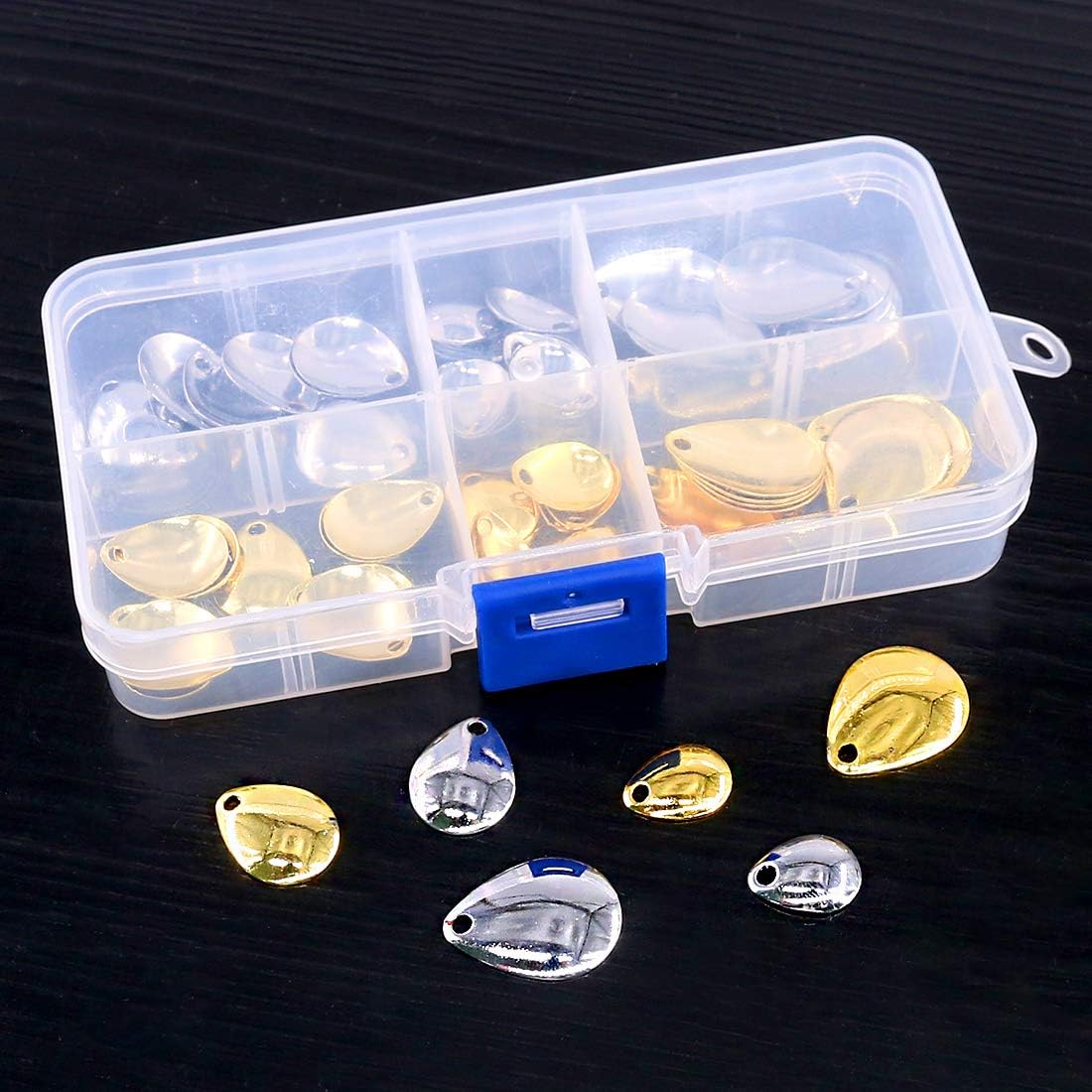 Swpeet 60Pcs Gold and Sliver Fishing Spoons Rigs Spinner Blades Baits Kit, Spinner Spoons Tackle DIY Fishing Lures Accessories Perfect for Hard Lures Worm Spinner Baits Spoons Rigs Making : Sports & Outdoors