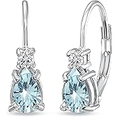 Tiny Birthstone Earrings Sterling Silver for Women, Genuine or Synthetic Gemstone Leverback Teardrop Huggie Earring