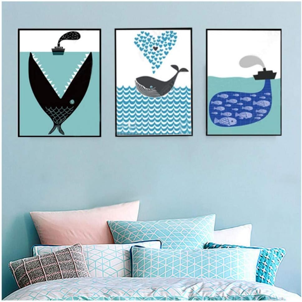 DTYH Canvas Wall Art Abstract Whale Shark Ocean Future Canvas Painting Wall Pictures Posters Prints Pop for Living Room Home Decorations/40X50Cmx3 Pcs No Frame