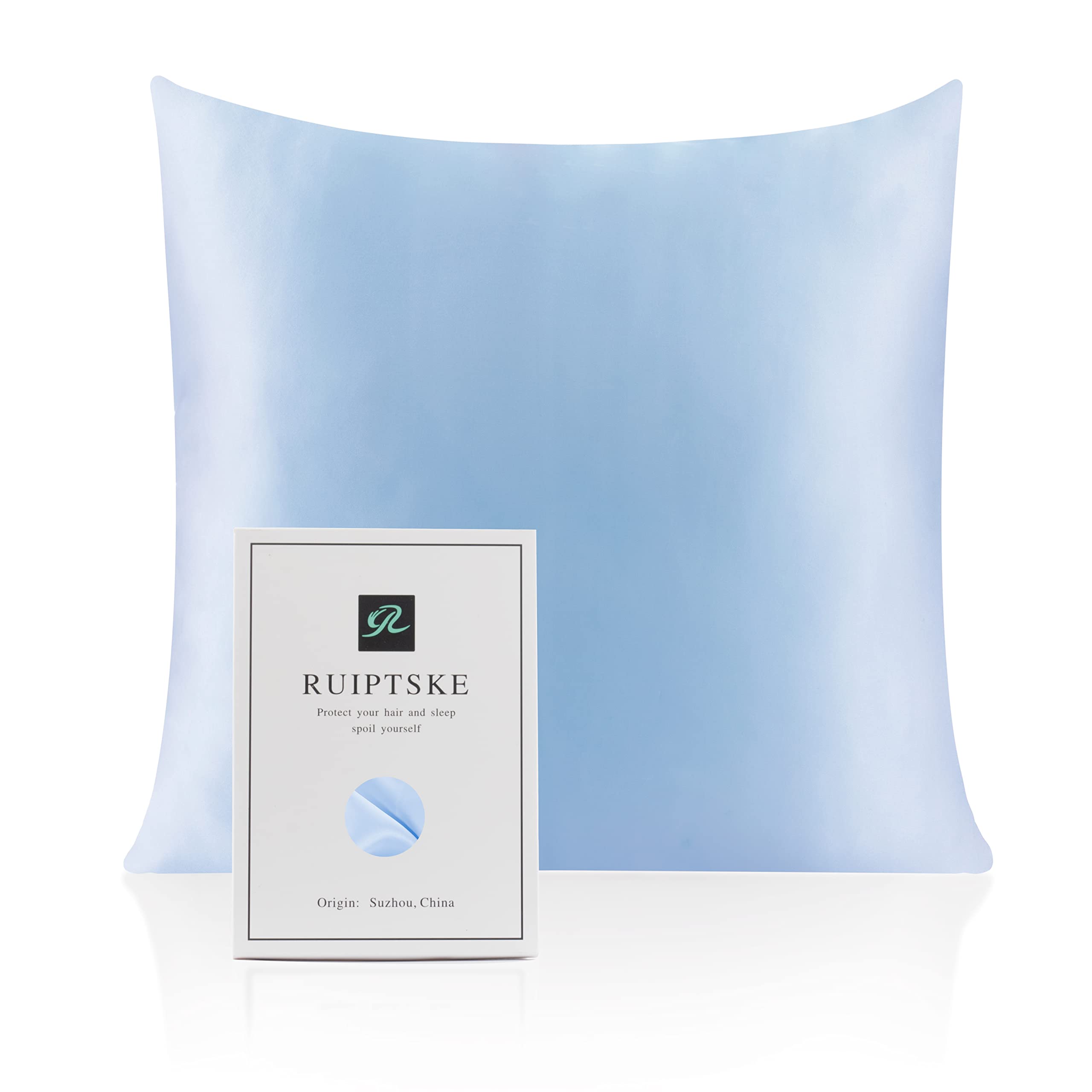 RUIPTSKE 22 Mothers, 100% Silk, 600 Thread Count, Natural Silk Pillowcase, Hypoallergenic with Hidden Zipper, OEKO-TEX Certified (Light Blue, 65 x 65 cm) — image 1