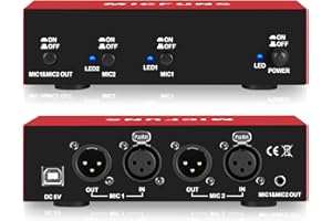 Micfuns MC New 2 Channel 48V Phantom Power Supply with 3.5mm Audio Cable to Connect Audio Interface for Condenser Microphone Music Recording Equipment (MC2-new red)