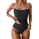 Eomenie Women's Tankini Swimsuits Two Piece Tummy Control Bathing Suit Color Block Slim Swimwear with High Waisted Bottom
