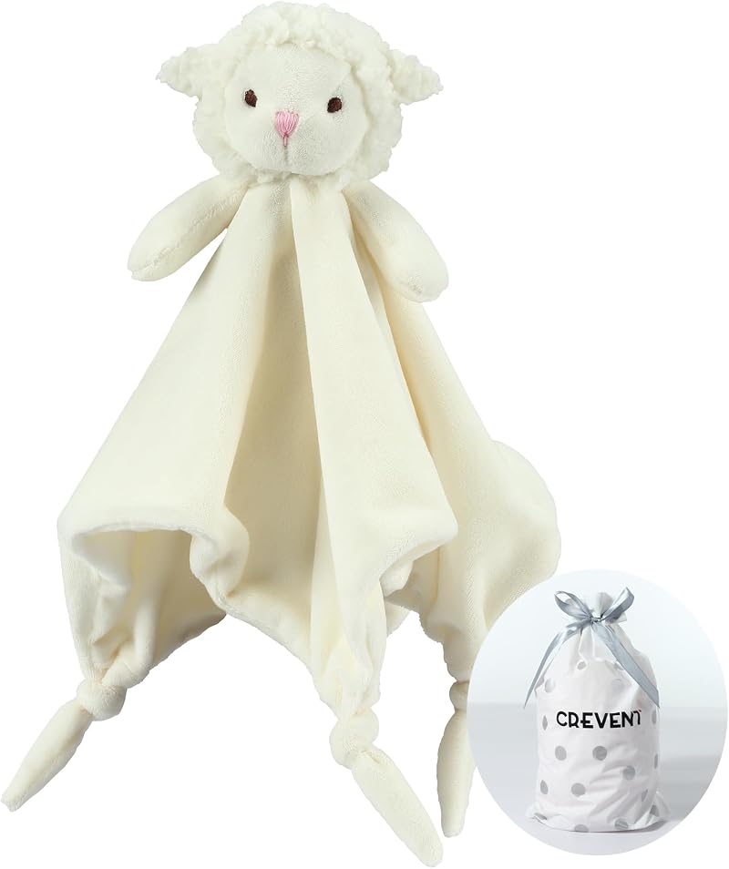 CREVENT Cozy Plush Security Blanket Lovey Baby Ivory Sheep 34x34 cm