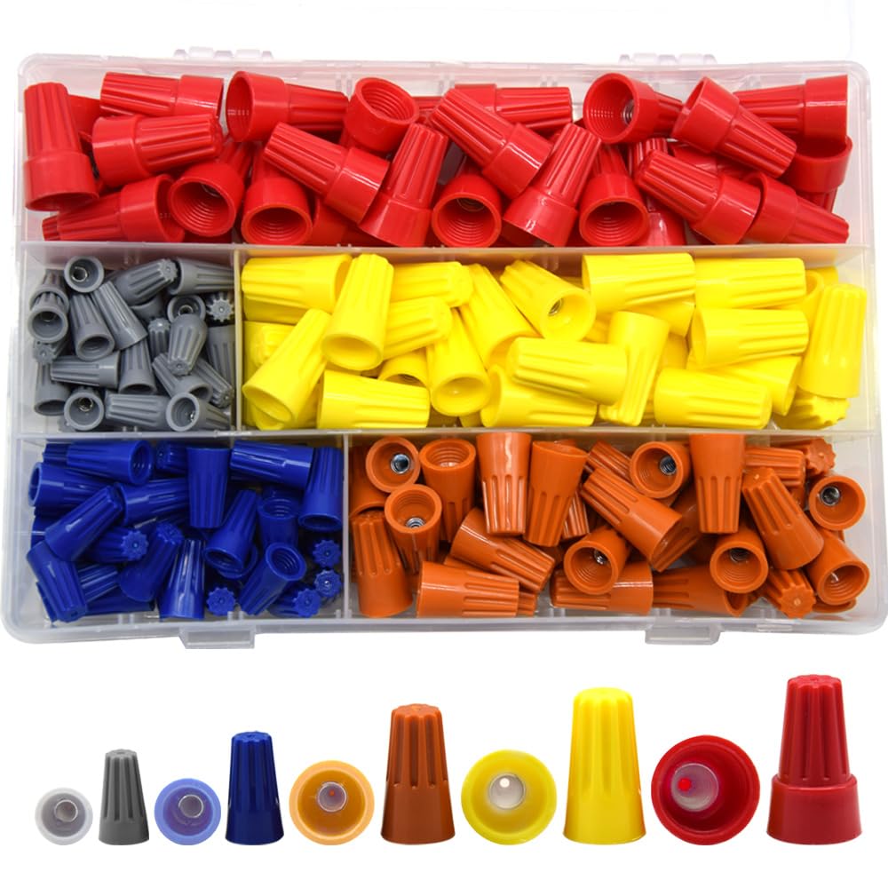 CEEYSEE 200 Pcs Electrical Wire Nut Connector Terminals Spring Cap Screw Twist Connector Assortment Set (SLXM)