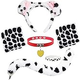 Dalmatian Costume Set with Dalmation Ears Headband Dalmatian Tail Choker Felt Stickers for Dalmation Party Dress Up