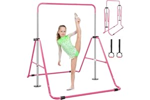 UMIKOOL DIRECT Expandable Gymnastics Bars with Ring, Adjustable Height Gymnastic Horizontal Bars, Gym Junior Training Bar Children Folding Training Monkey Bars for Kids