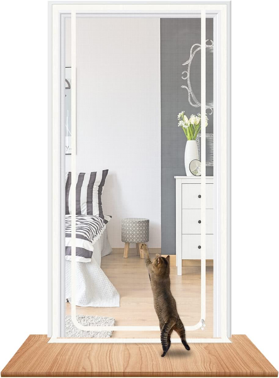 Cat screen Door Fits Door Size 100cm x 210cm, Reinforced Pet Proof Door Screen, Double Zipper Door Screen Net for Prevent Cats and Dogs from Escaping.