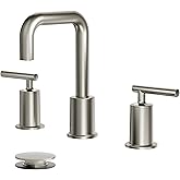 VXV Brushed Nickel Bathroom Faucet 3 Hole, 8 Inch Widespread Bathroom Sink Faucet, 2-Handle Bath Vanity Faucets with Pop-up Drain, 3 Pieces Basin Faucets 360° Swivel Spout Modern Lavatory Faucet