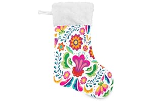 Kcldeci Christmas Stockings, 2 Pack 17 Inches Mexican Ethnic Flower Folk Graphic Large Size Xmas Cable Stocking Gifts & Decorations for Family Holiday Xmas Party