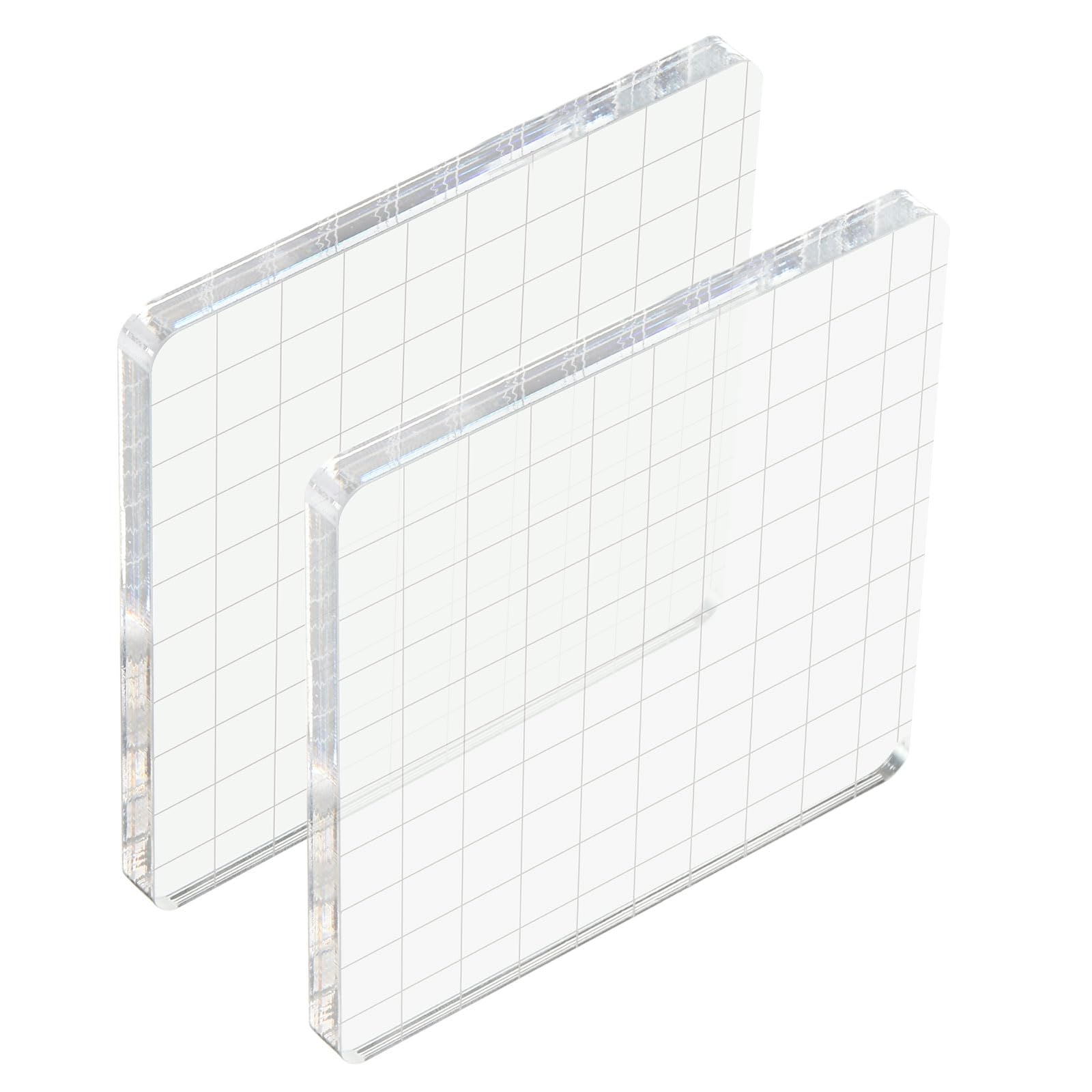 PATIKIL 4" x 4" Acrylic Stamp Block, 2 Pack Clear Stamping Block with Grid Lines Decorative Mounting Blocks Square for Scrapbooking DIY Crafts Card Making