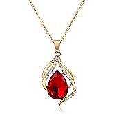 Aliyoham Gemstone Crysta Birthstone Necklace for Women, 14K gold plated Necklace for Women Non Tarnish with Emerald & Ruby Pendant, Dainty Women's Jewelry Gift for Birthday