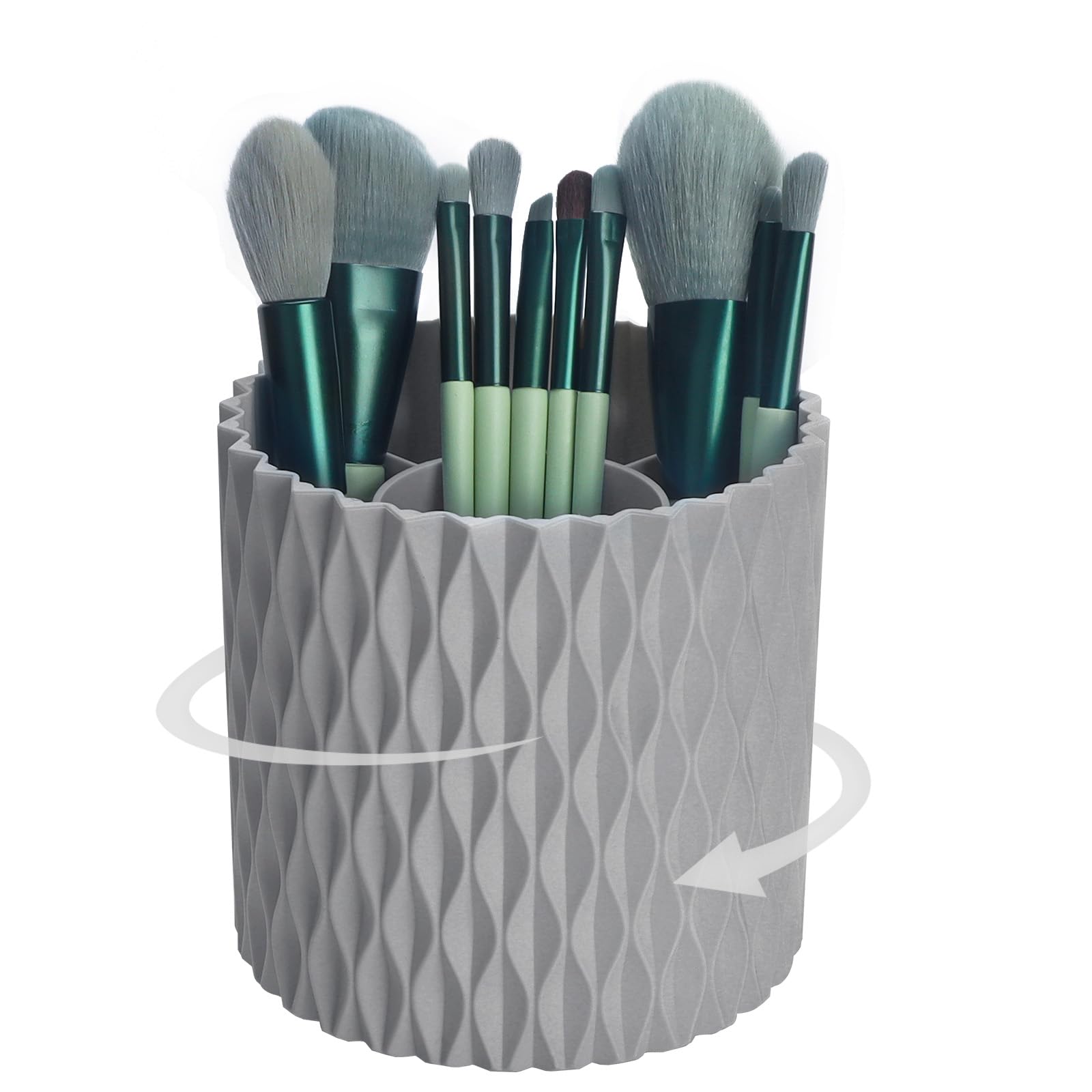 ROSANIXITA Makeup Brush Holder Organizer-360° Rotating Makeup Brush Storage,Pencil Pen Holder Cup,Desk Accessories,5 Slot Make up Brushes Cup, for Vanity Desktop Bathroom Countertop(Grey