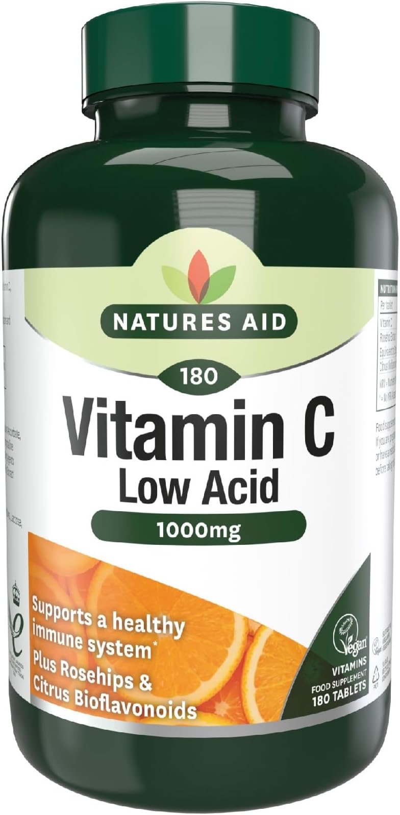 Natures Aid Low Acid Vitamin C 1000mg 180 Tablets - Vegan & Rosehips