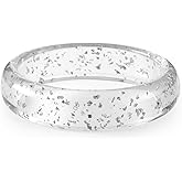 Viva Joya Round Resin Acrylic Bangle Bracelet for Women, Statement Chunky Wide or Slim Plastic Geometric Jewelry, Marble White Brown Teal