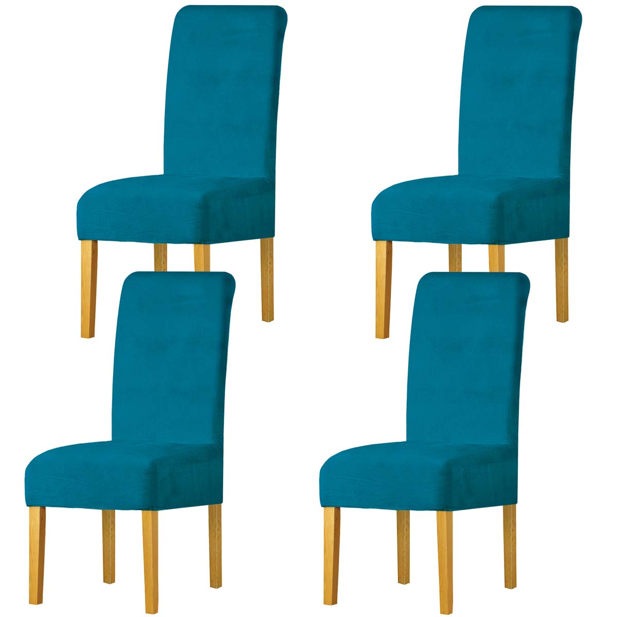 LANSHENG Stretchy Chair Covers for Dining Room Chairs,Stretch Spandex with Elastic Band Chaircover,Velvet Large Dining Chair Slipcovers for Restaurant Hotel Party Banquet (Peacock Blue,4 Pack(M))