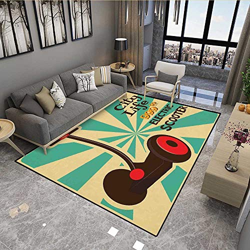 Floor Mat,Segway Electric Scooter Icon on Foreground of Pop Art Style Stripe Urban Transport,19595D Printing Area Rug,Multicolor 5'x7'