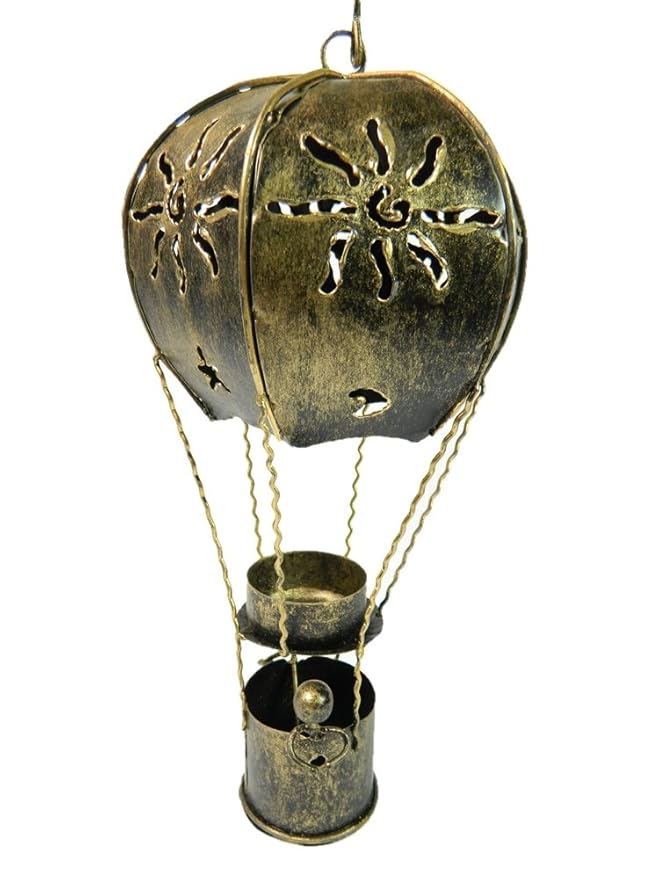 Hot Air Balloon Hanging Metal Tea light/Candle Holder Gold 25cm