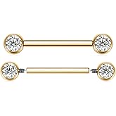 FUNLMO 2pcs Nipple Piercing Jewelry Titanium Nipple Rings Internally Threaded Tongue Rings Bridge Piercing Jewelry Nipple Barbells 14G 12-20mm