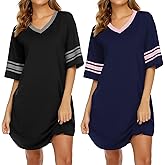 Ekouaer Nightgowns for Women 2 Pack Sleepshirts Short Sleeve Nightshirt V Neck Sleepwear Casual Pajama Dress