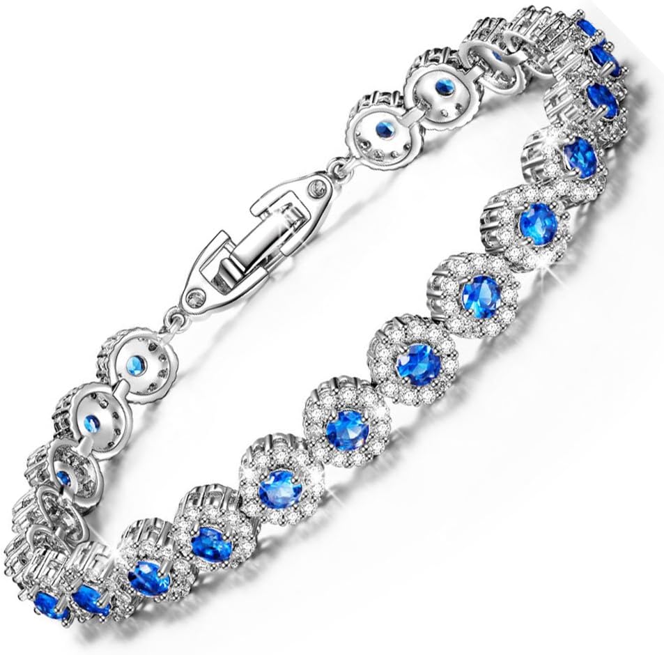 Kami Idea Starry Night Blue Corundum Crystal White Gold Plated Copper Women Bracelet. Birthday Valentines Mothers Day Christmas Anniversary Wedding Gifts For Wife Mother Mum Daughter