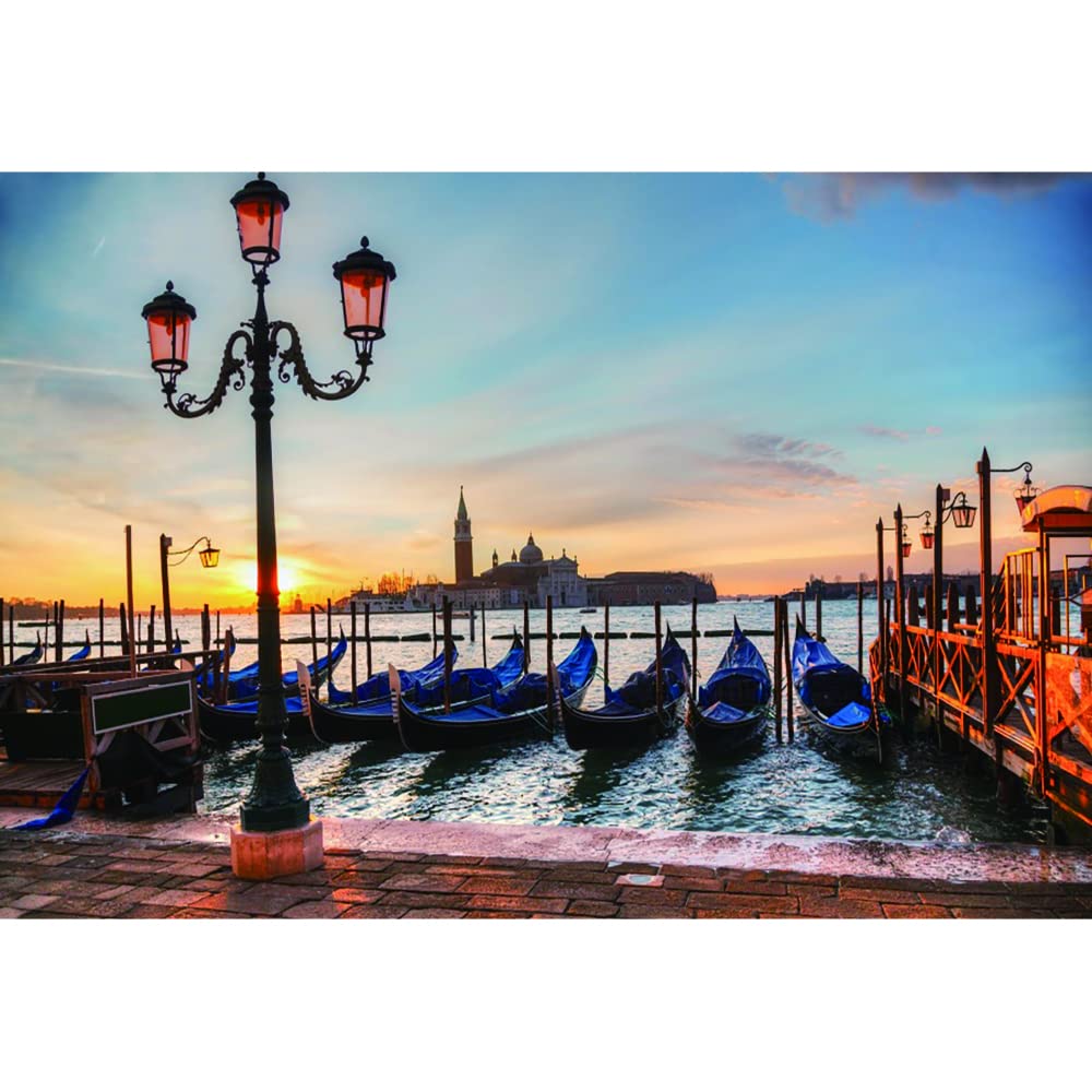 Aoihrraan 3x2m Pier Landscape Backdrop Water City Berthed Boat Vintage Street Lamp Basilica Sunset SeasiScenery Photography Background Wedding Party Bridal Shower Lover Portrait Photo Prop Vinyl