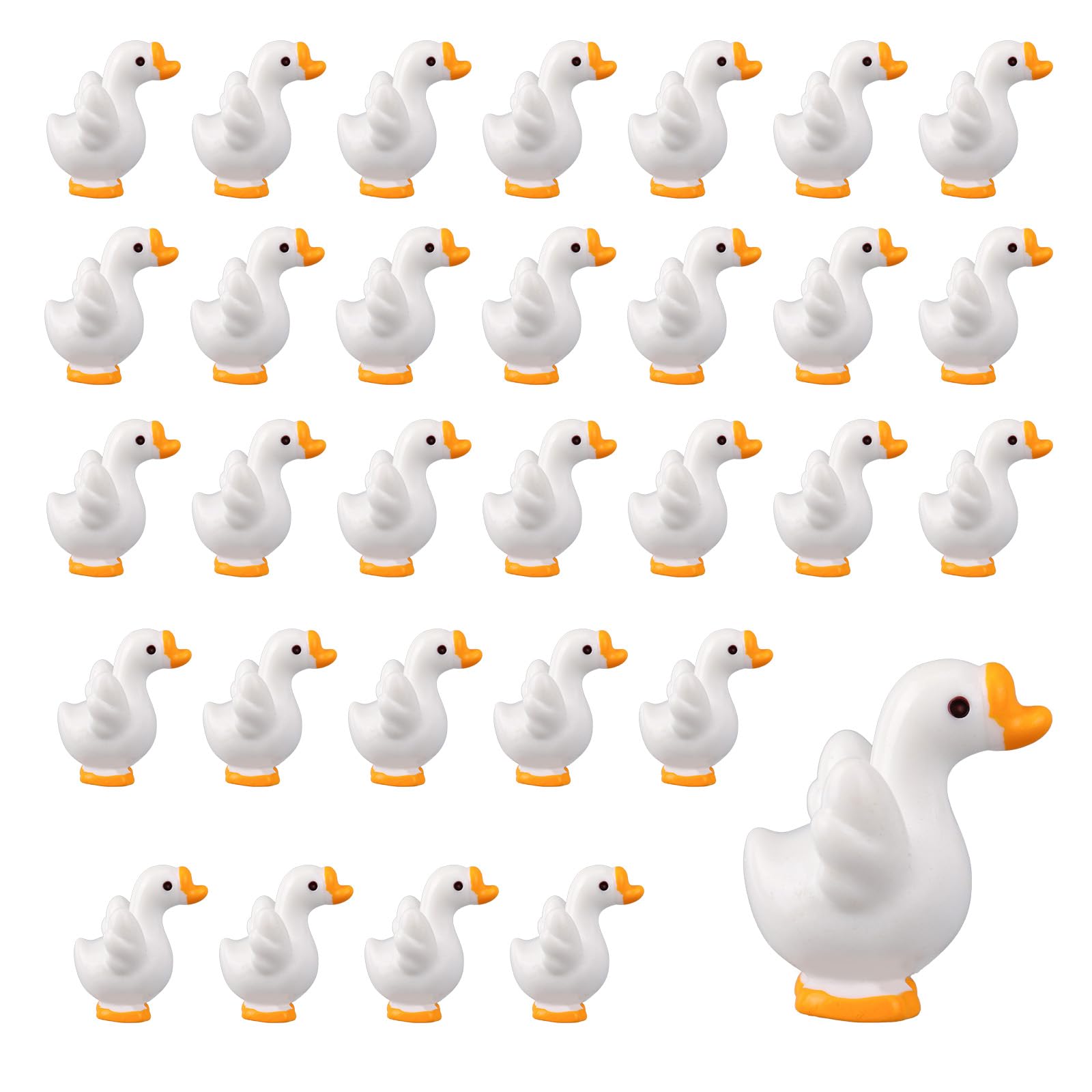 Goktvai 30pcs Mini Goose Statue, Resin Miniature Goose Decor Cute Tiny Animal Statue Small Resin Animal for Desktop Micro Landscape Dollhouse