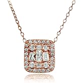 Hoops & Loops Sterling Silver Cubic Zirconia Baguette and Round Cut Square Necklace