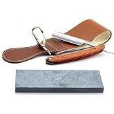 Grandslam Shaving Straight Razor Kit with Leather Strop, Shaving Kit | Sharpening Stone Kit - 2 Sided 3000 Grit, 420 Steel Straight Razor Blade, 2 Layers Long Leather Canvas Strop