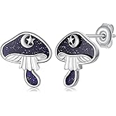 Mushroom Stud Earrings for Women,925 Sterling Silver Cute Crescent Moon Mushroom Earrings,Hypoallergenic Earrings Anniversary Birthday Jewelry Gift for Mom Wife