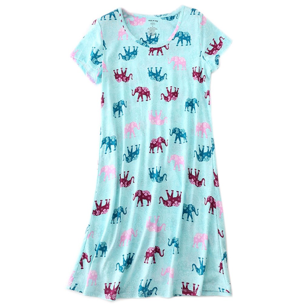 ENJOYNIGHT Women\'s Sleepwear Cotton Sleep Tee Short Sleeves Print Sleepshirt (X-Large, Elephant)