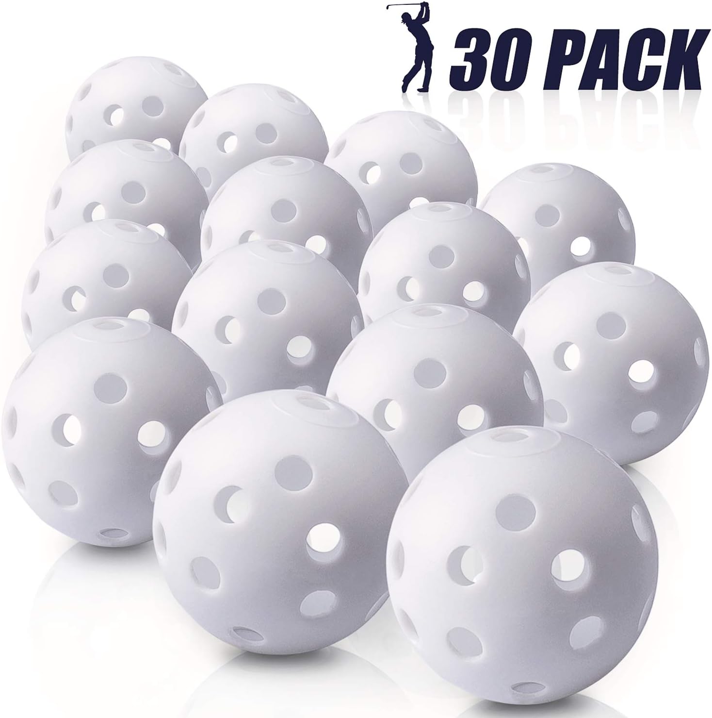 Biilaflor 30 Pack Polyurethane White Plastic Golf Balls – Bulk Set of Golf Balls for Swing Practice, Backyards, Indoor Simulators and Golf Driving Range