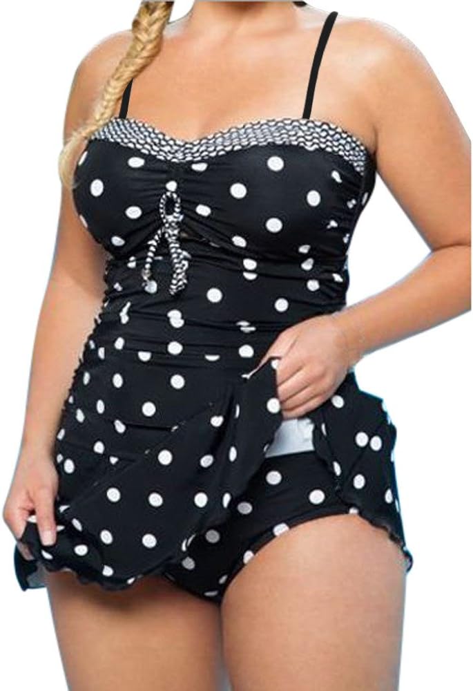 Roiper Bikini Set, Womens Plus Size Ladies Two Piece Swimsuit Skirted Swimwear Swim Dress Costume (Black Blue)