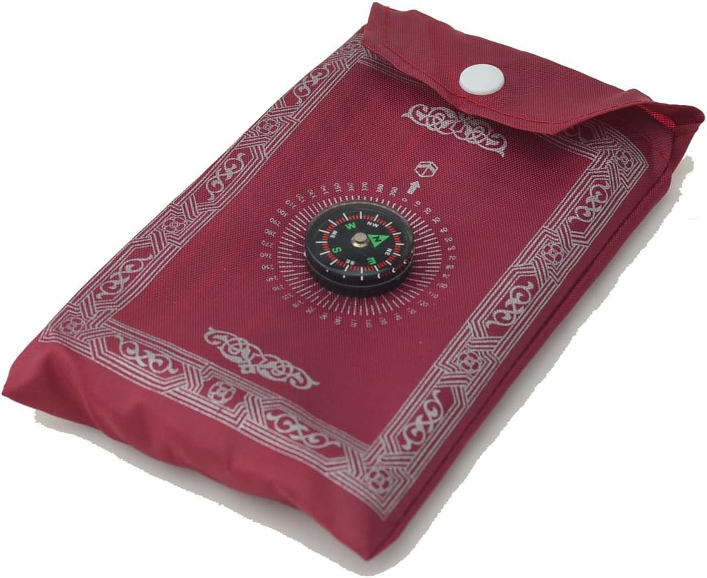 EIOO® New Portable Islamic Prayer Mat / Rug with Compass Qibla Finder + Booklet(thin Prayer Mat)Ramadan Gift (Burgundy)