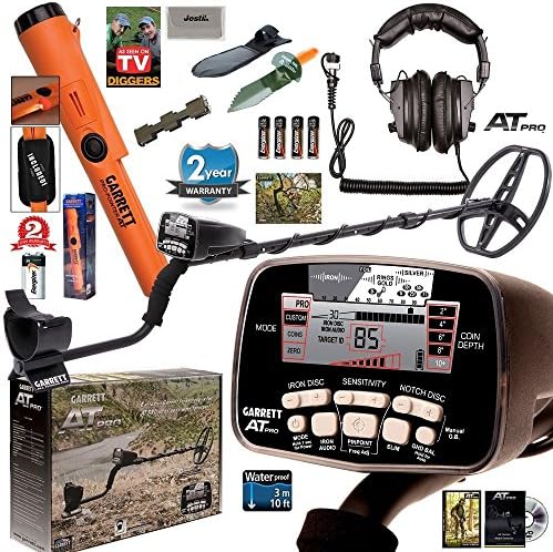 Garrett AT PRO Metal Detector with Pro-Pointer AT Underwater Pinpointer Plus 12" Serrated Edge Digger for Metal Detecting and Jestik Microfiber Cloth