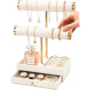Bracelet Holder Display, Jewelry Organizers and Storage for Necklaces,Rings | Velvet Lined Bracelet Holder Display with Drawe