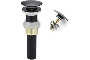 Rockgoya Bathroom Sink Drain,Drain Stopper Bathroom Sink Without Overflow,Pop Up Drain Assembly with Detachable Strainer Basket,Built-in Anti-Clogging Strainer,Stainless Steel Mattle Black