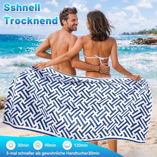 Hexify Toalla Playa XXL 90×180 cm, Toalla Grande de Microfibra de Secado RáPido, Toalla de BañO Sin Arena, Manta de Playa Mujer (Azul)