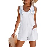Aoudery Women's Summer Casual Sleeveless Rompers Loose Spaghetti Strap Cotton Shorts Overalls Jumpsuit with Pockets